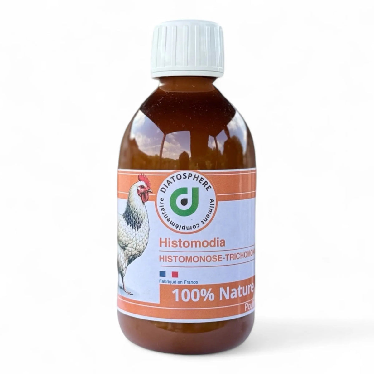 Flacon d'Histomodia, aliment complémentaire pour volailles