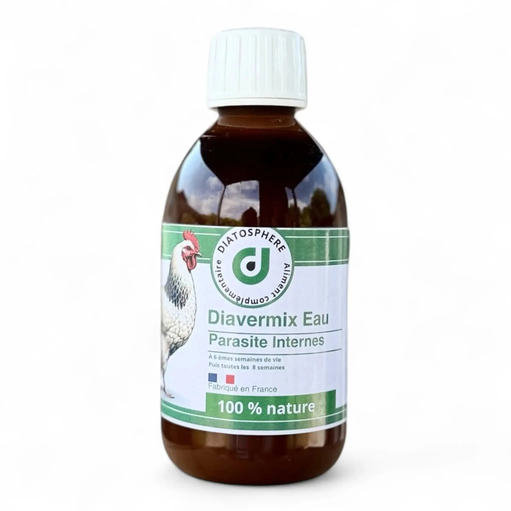 Flacon de Diavermix Eau Diatosphère – vermifuge naturel pour poules et volailles à base de plantes