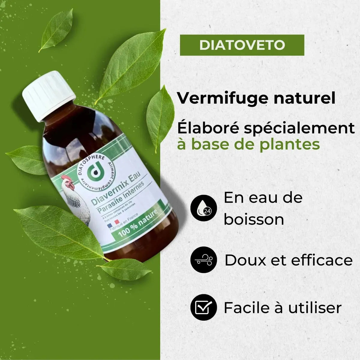 Diavermix Eau - Vermifuge Naturel Poules contre les Vers Intestinaux