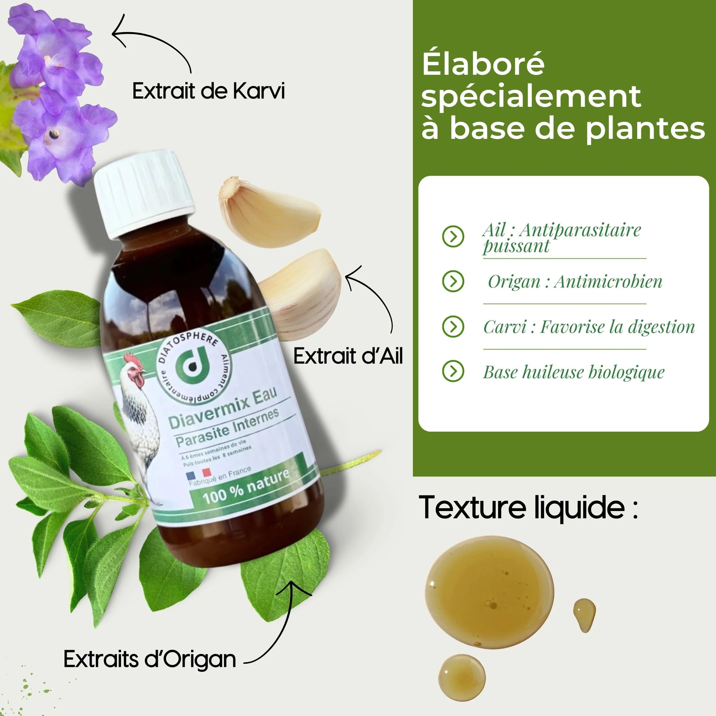 Diavermix Eau - Vermifuge Naturel Poules contre les Vers Intestinaux