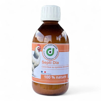 Traitement naturel diarrhée poules Septi Dia, flacon anti-septicémie et maladies poules diatosphere