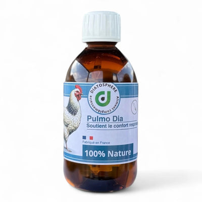Flacon de Pulmo Dia, aliment complémentaire pour le confort respiratoire des poules